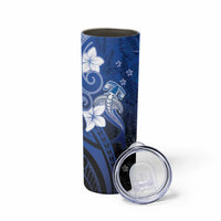 Polynesia Hammerhead Shark Skinny Tumbler Blue Tribal Pattern With Plumeria - Polynesian Pride