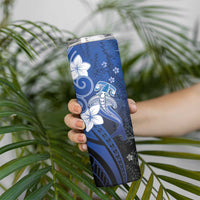 Polynesia Hammerhead Shark Skinny Tumbler Blue Tribal Pattern With Plumeria - Polynesian Pride
