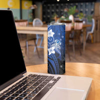 Polynesia Hammerhead Shark Skinny Tumbler Blue Tribal Pattern With Plumeria - Polynesian Pride