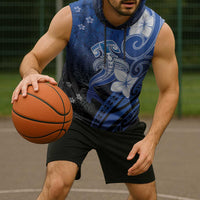 Polynesia Hammerhead Shark Sleeveless Hoodie Blue Tribal Pattern With Plumeria - Polynesian Pride