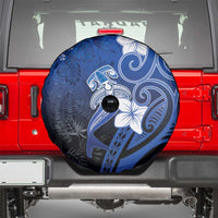 Polynesia Hammerhead Shark Spare Tire Cover Blue Tribal Pattern With Plumeria - Polynesian Pride