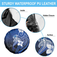 Polynesia Hammerhead Shark Spare Tire Cover Blue Tribal Pattern With Plumeria - Polynesian Pride