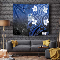 Polynesia Hammerhead Shark Tapestry Blue Tribal Pattern With Plumeria - Polynesian Pride