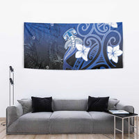 Polynesia Hammerhead Shark Tapestry Blue Tribal Pattern With Plumeria - Polynesian Pride