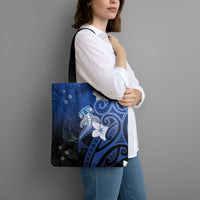 Polynesia Hammerhead Shark Tote Bag Blue Tribal Pattern With Plumeria - Polynesian Pride