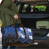 Polynesia Hammerhead Shark Travel Bag Blue Tribal Pattern With Plumeria - Polynesian Pride