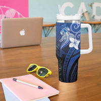 Polynesia Hammerhead Shark Tumbler With Handle Blue Tribal Pattern With Plumeria - Polynesian Pride