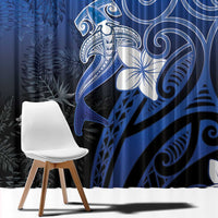 Polynesia Hammerhead Shark Window Curtain Blue Tribal Pattern With Plumeria - Polynesian Pride