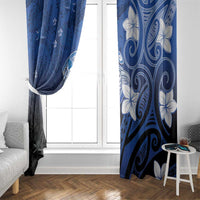Polynesia Hammerhead Shark Window Curtain Blue Tribal Pattern With Plumeria - Polynesian Pride