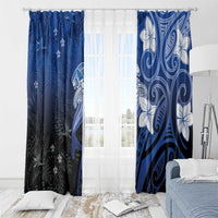 Polynesia Hammerhead Shark Window Curtain Blue Tribal Pattern With Plumeria - Polynesian Pride