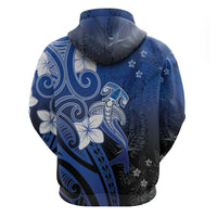 Polynesia Hammerhead Shark Zip Hoodie Blue Tribal Pattern With Plumeria LT05 - Polynesian Pride