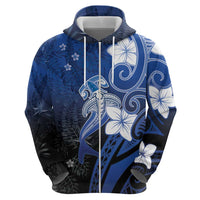 Polynesia Hammerhead Shark Zip Hoodie Blue Tribal Pattern With Plumeria LT05 - Polynesian Pride