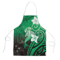 Polynesia Hammerhead Shark Apron Green Tribal Pattern With Plumeria - Polynesian Pride