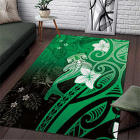 Polynesia Hammerhead Shark Area Rug Green Tribal Pattern With Plumeria - Polynesian Pride