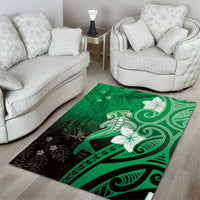 Polynesia Hammerhead Shark Area Rug Green Tribal Pattern With Plumeria - Polynesian Pride
