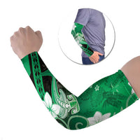 Polynesia Hammerhead Shark Arm Sleeves Green Tribal Pattern With Plumeria - Polynesian Pride