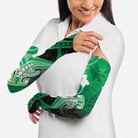 Polynesia Hammerhead Shark Arm Sleeves Green Tribal Pattern With Plumeria - Polynesian Pride