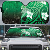 Polynesia Hammerhead Shark Auto Sun Shade Green Tribal Pattern With Plumeria - Polynesian Pride