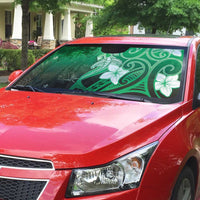 Polynesia Hammerhead Shark Auto Sun Shade Green Tribal Pattern With Plumeria - Polynesian Pride