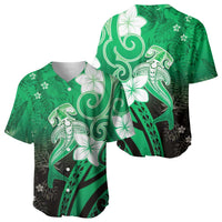 Polynesia Hammerhead Shark Baseball Jersey Green Tribal Pattern With Plumeria - Polynesian Pride