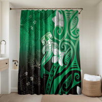 Polynesia Hammerhead Shark Bathroom Set Green Tribal Pattern With Plumeria - Polynesian Pride