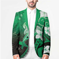 Polynesia Hammerhead Shark Blazer Green Tribal Pattern With Plumeria - Polynesian Pride