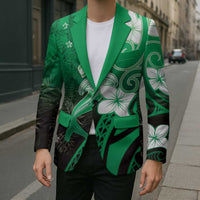 Polynesia Hammerhead Shark Blazer Green Tribal Pattern With Plumeria - Polynesian Pride