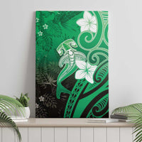 Polynesia Hammerhead Shark Canvas Wall Art Green Tribal Pattern With Plumeria - Polynesian Pride