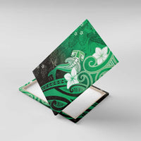 Polynesia Hammerhead Shark Canvas Wall Art Green Tribal Pattern With Plumeria - Polynesian Pride