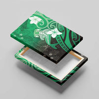 Polynesia Hammerhead Shark Canvas Wall Art Green Tribal Pattern With Plumeria - Polynesian Pride