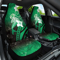 Polynesia Hammerhead Shark Car Seat Cover Green Tribal Pattern With Plumeria - Polynesian Pride