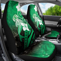 Polynesia Hammerhead Shark Car Seat Cover Green Tribal Pattern With Plumeria - Polynesian Pride