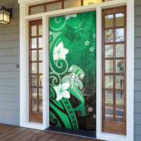 Polynesia Hammerhead Shark Door Cover Green Tribal Pattern With Plumeria - Polynesian Pride