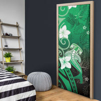 Polynesia Hammerhead Shark Door Cover Green Tribal Pattern With Plumeria - Polynesian Pride
