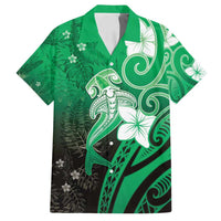 Polynesia Hammerhead Shark Family Matching Off Shoulder Maxi Dress and Hawaiian Shirt Green Tribal Pattern With Plumeria - Polynesian Pride