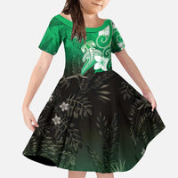 Polynesia Hammerhead Shark Family Matching Summer Maxi Dress and Hawaiian Shirt Green Tribal Pattern With Plumeria LT05 Daughter's Dress Green - Polynesian Pride