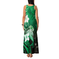 Polynesia Hammerhead Shark Family Matching Tank Maxi Dress and Hawaiian Shirt Green Tribal Pattern With Plumeria - Polynesian Pride