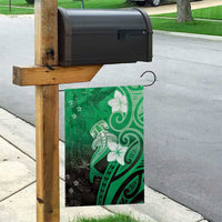 Polynesia Hammerhead Shark Garden Flag Green Tribal Pattern With Plumeria - Polynesian Pride