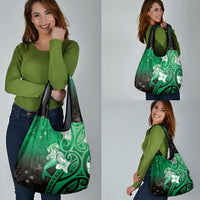 Polynesia Hammerhead Shark Grocery Bag Green Tribal Pattern With Plumeria - Polynesian Pride