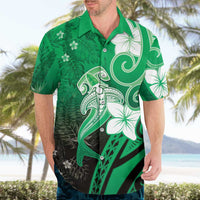 Polynesia Hammerhead Shark Hawaiian Shirt Green Tribal Pattern With Plumeria - Polynesian Pride