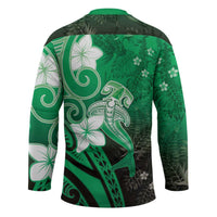 Polynesia Hammerhead Shark Hockey Jersey Green Tribal Pattern With Plumeria - Polynesian Pride