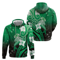 Polynesia Hammerhead Shark Hoodie Green Tribal Pattern With Plumeria - Polynesian Pride