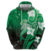 Polynesia Hammerhead Shark Hoodie Green Tribal Pattern With Plumeria - Polynesian Pride