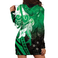 Polynesia Hammerhead Shark Hoodie Dress Green Tribal Pattern With Plumeria - Polynesian Pride