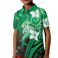 Polynesia Hammerhead Shark Kid Polo Shirt Green Tribal Pattern With Plumeria - Polynesian Pride