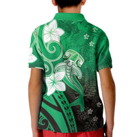 Polynesia Hammerhead Shark Kid Polo Shirt Green Tribal Pattern With Plumeria - Polynesian Pride