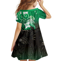 Polynesia Hammerhead Shark Kid Short Sleeve Dress Green Tribal Pattern With Plumeria - Polynesian Pride