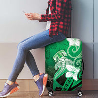 Polynesia Hammerhead Shark Luggage Cover Green Tribal Pattern With Plumeria - Polynesian Pride