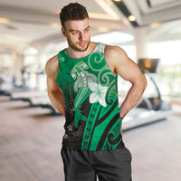 Polynesia Hammerhead Shark Men Tank Top Green Tribal Pattern With Plumeria - Polynesian Pride