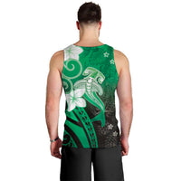 Polynesia Hammerhead Shark Men Tank Top Green Tribal Pattern With Plumeria - Polynesian Pride